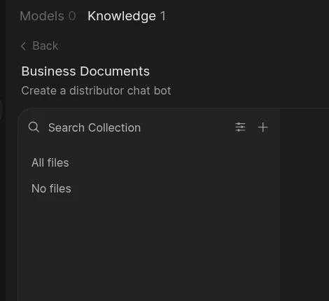 Open WebUI private knowledge base showing the plus control to upload documents